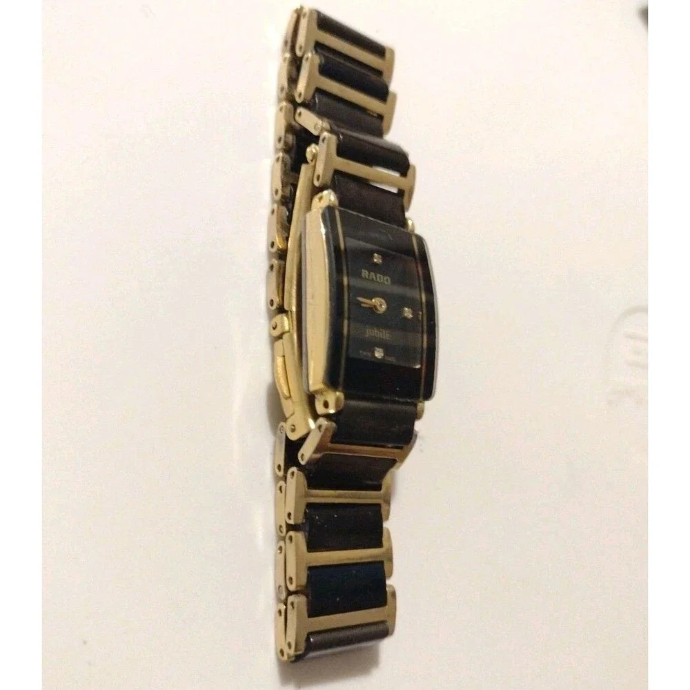 Rado Jubile 18mm Black Gold Womens Quartz Diamond Wristwatch Ceramic Bracelet